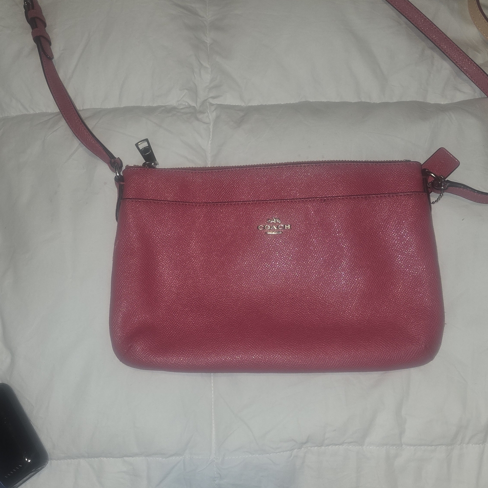 Coach Pink Leather Crossbody Bag with Gold Logo